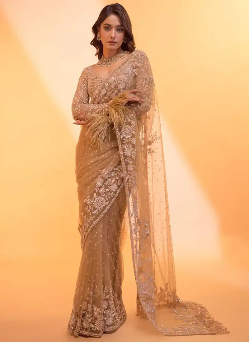 DF 3472 Gold Butterfly Net Saree Sequence with Work & Zari Work. Introductory Price ₹1799. Delivery 4-6 Working Days. Shop now. | Bollywood Sarees, Creative Sarees, Designer Sarees, Embroidered Sarees, Ethnic Saree, Modern Digital sarees, Party Wear Sarees, Sarees