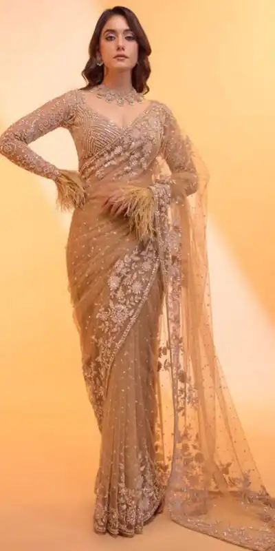 DF 3472 Gold Butterfly Net Saree Sequence with Work & Zari Work. Introductory Price ₹1799. Delivery 4-6 Working Days. Shop now. | Bollywood Sarees, Creative Sarees, Designer Sarees, Embroidered Sarees, Ethnic Saree, Modern Digital sarees, Party Wear Sarees, Sarees