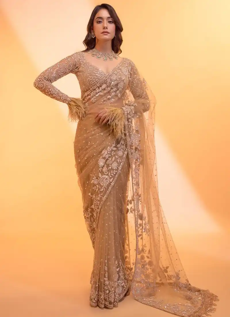 DF 3472 Gold Butterfly Net Saree Sequence with Work & Zari Work. Introductory Price ₹1799. Delivery 4-6 Working Days. Shop now. | Bollywood Sarees, Creative Sarees, Designer Sarees, Embroidered Sarees, Ethnic Saree, Modern Digital sarees, Party Wear Sarees, Sarees