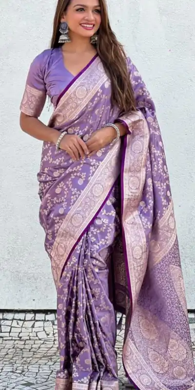 KPR 290 Lavender in Soft Lichi Silk Jacquard Work Designer Work Saree . Exclusive Offer ₹1349. Delivery 4-6 Working Days. Shop now. | Bollywood Sarees, Creative Sarees, Designer Sarees, Embroidered Sarees, Ethnic Saree, Modern Digital sarees, Party Wear Sarees, Sarees