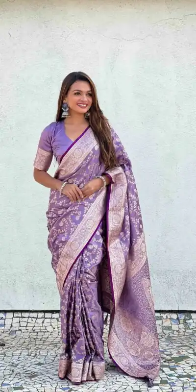KPR 290 Lavender in Soft Lichi Silk Jacquard Work Designer Work Saree . Exclusive Offer ₹1349. Delivery 4-6 Working Days. Shop now. | Bollywood Sarees, Creative Sarees, Designer Sarees, Embroidered Sarees, Ethnic Saree, Modern Digital sarees, Party Wear Sarees, Sarees