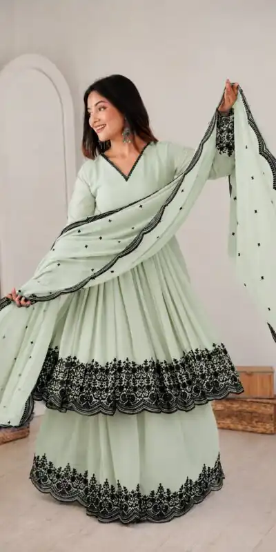 SP 71 Pista Faux Georgette Salwar Suit with Embroidery Work. Available at ₹2499 only. Delivery 4-6 Working Days. Shop now. | Jump Suits, Straight Suits, Casual Suits, Creative suits, Designer Suits, Palazzo Suits, Party Wear Suits, Patiala Suits, Salwar suit