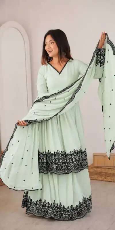 SP 71 Pista Faux Georgette Salwar Suit with Embroidery Work. Available at ₹2499 only. Delivery 4-6 Working Days. Shop now. | Jump Suits, Straight Suits, Casual Suits, Creative suits, Designer Suits, Palazzo Suits, Party Wear Suits, Patiala Suits, Salwar suit