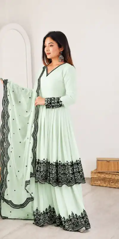 SP 71 Pista Faux Georgette Salwar Suit with Embroidery Work. Available at ₹2499 only. Delivery 4-6 Working Days. Shop now. | Jump Suits, Straight Suits, Casual Suits, Creative suits, Designer Suits, Palazzo Suits, Party Wear Suits, Patiala Suits, Salwar suit