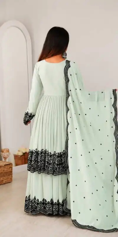 SP 71 Pista Faux Georgette Salwar Suit with Embroidery Work. Available at ₹2499 only. Delivery 4-6 Working Days. Shop now. | Jump Suits, Straight Suits, Casual Suits, Creative suits, Designer Suits, Palazzo Suits, Party Wear Suits, Patiala Suits, Salwar suit