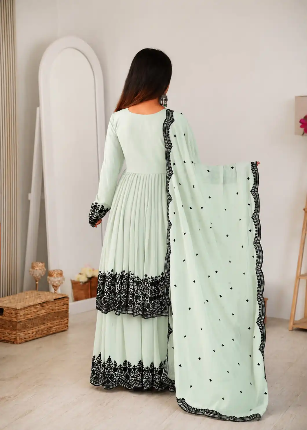 SP 71 Pista Faux Georgette Salwar Suit with Embroidery Work. Available at ₹2499 only. Delivery 4-6 Working Days. Shop now. | Jump Suits, Straight Suits, Casual Suits, Creative suits, Designer Suits, Palazzo Suits, Party Wear Suits, Patiala Suits, Salwar suit