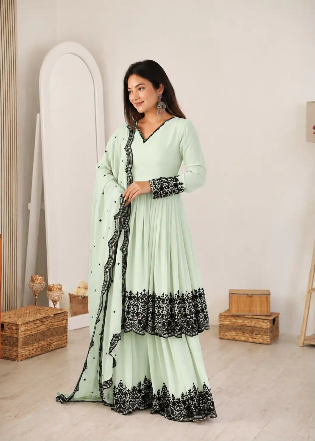 SP 71 Pista Faux Georgette Salwar Suit with Embroidery Work. Available at ₹2499 only. Delivery 4-6 Working Days. Shop now. | Jump Suits, Straight Suits, Casual Suits, Creative suits, Designer Suits, Palazzo Suits, Party Wear Suits, Patiala Suits, Salwar suit