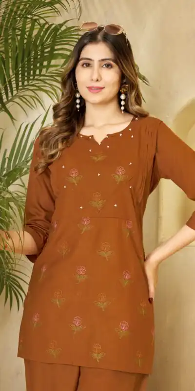 DIVA 158 Rust Viscose Rayon Kurti with Embroidery Work & Mirror Work. Wedding, Party, Festive Grab it for ₹1749. Delivery 4-6 Working Days. Shop now. | Bollywood Kurti, Creative Kurtis, Designer Kurti, Kurti, Party Wear Kurti, Selfie Kurti