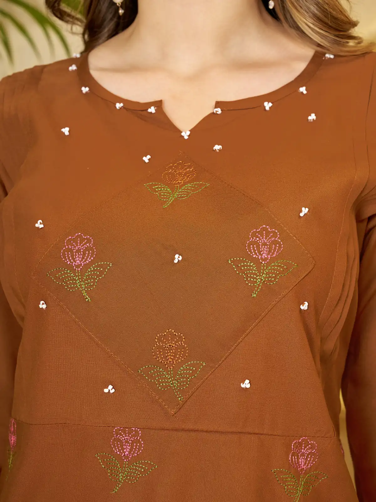 DIVA 158 Rust Viscose Rayon Kurti with Embroidery Work & Mirror Work. Wedding, Party, Festive Grab it for ₹1749. Delivery 4-6 Working Days. Shop now. | Bollywood Kurti, Creative Kurtis, Designer Kurti, Kurti, Party Wear Kurti, Selfie Kurti