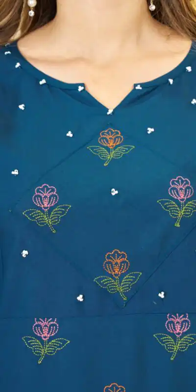DIVA 158 Teal Viscose Rayon Kurti with Embroidery Work & Mirror Work. Wedding, Party, Festive Grab it for ₹1749. Delivery 4-6 Working Days. Shop now. | Bollywood Kurti, Creative Kurtis, Designer Kurti, Kurti, Party Wear Kurti, Selfie Kurti