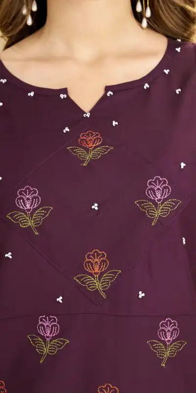 DIVA 158 Wine Viscose Rayon Kurti with Embroidery Work & Mirror Work. Wedding, Party, Festive Grab it for ₹1749. Delivery 4-6 Working Days. Shop now. | Bollywood Kurti, Creative Kurtis, Designer Kurti, Kurti, Party Wear Kurti, Selfie Kurti