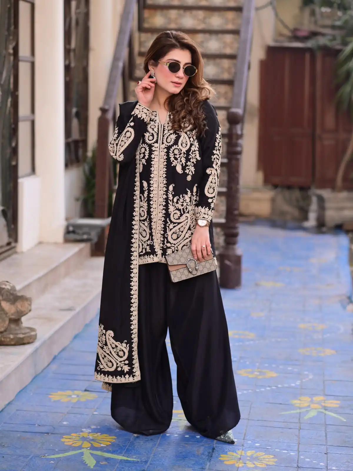 Aglow Black Faux Georgette Embroidery Work Salwar Suit - Image 4