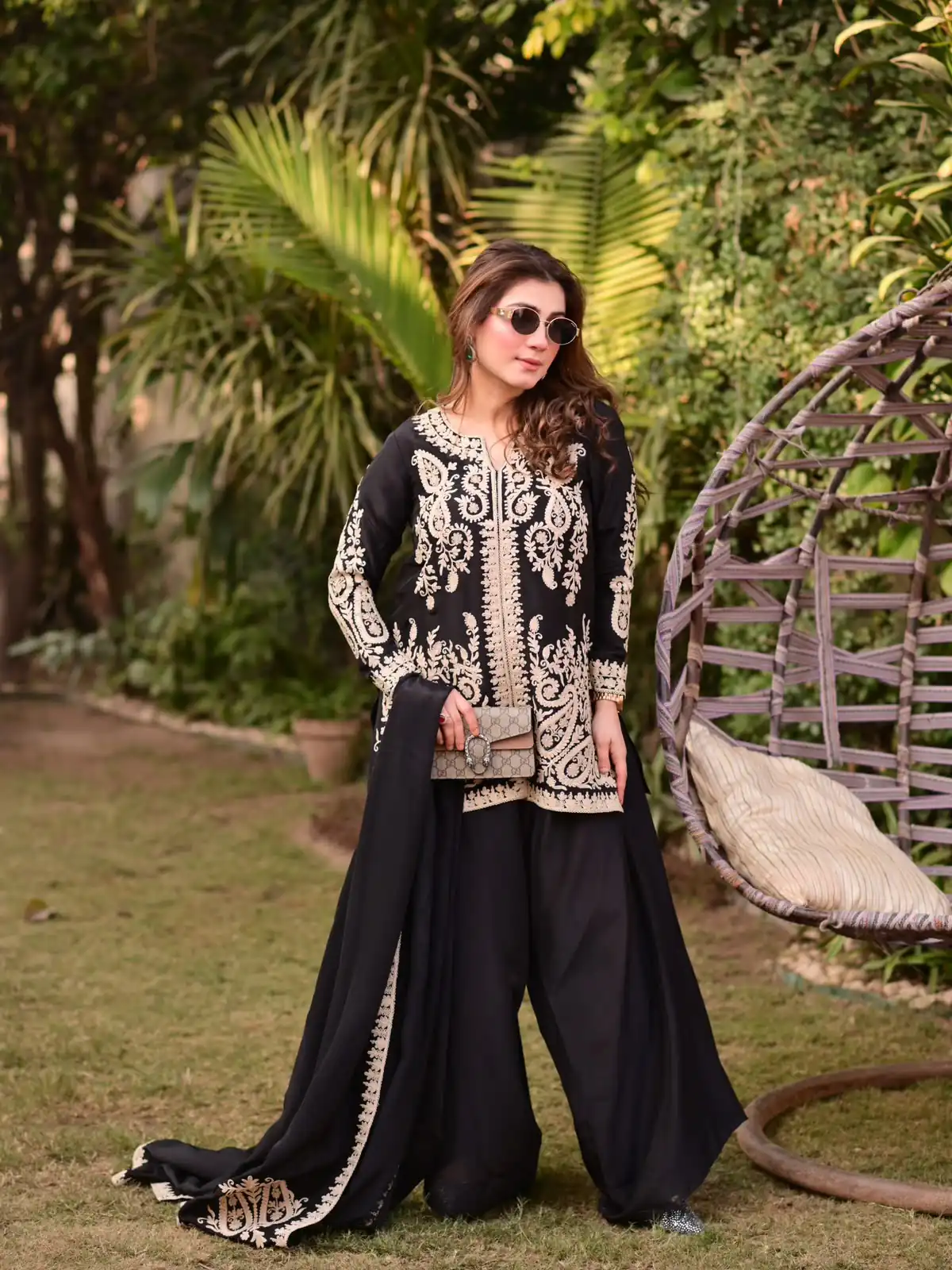Aglow Black Faux Georgette Embroidery Work Salwar Suit - Image 2