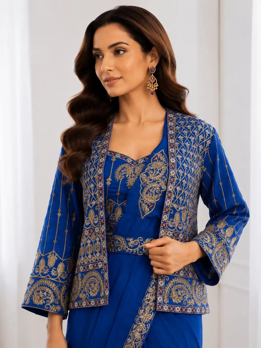 Aglow Blue Crep Silk Embroidery Work Saree - Image 5