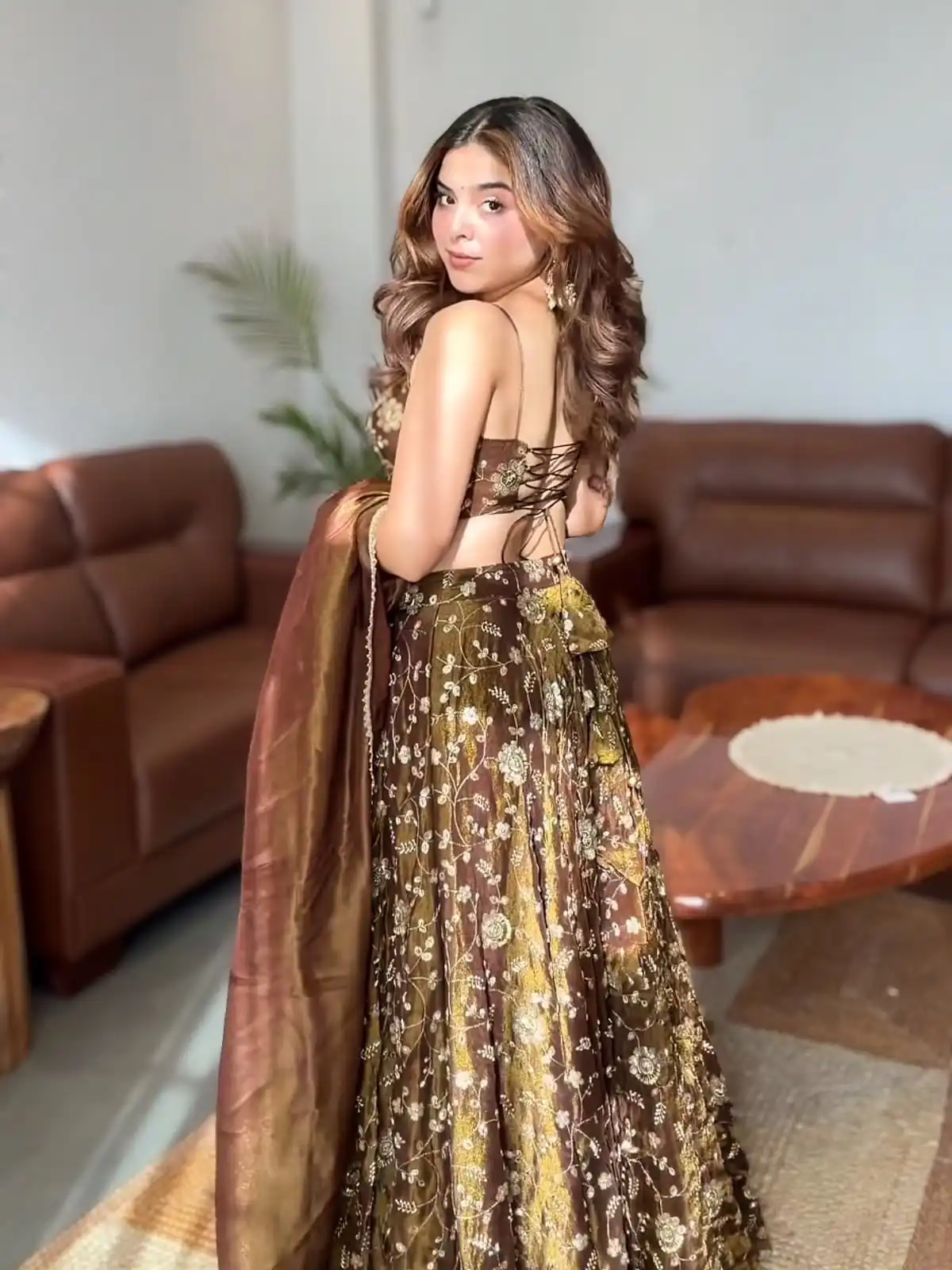 Aglow Brown Fandy Silk ⁠With Sequins Work Lehenga Choli - Image 4