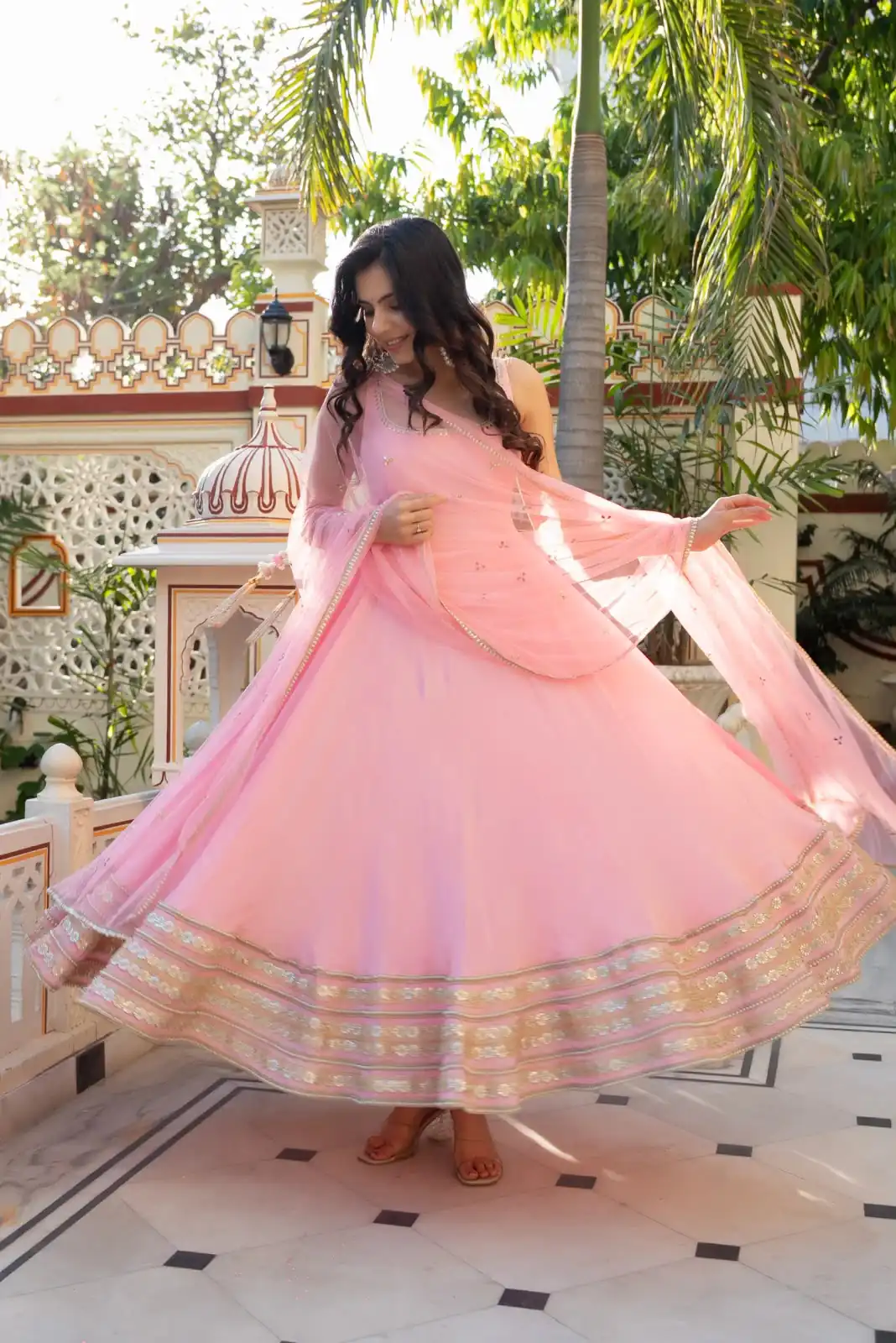 Aglow Light Pink Natural Crep Embroidery Work Anarkali Suit - Image 2