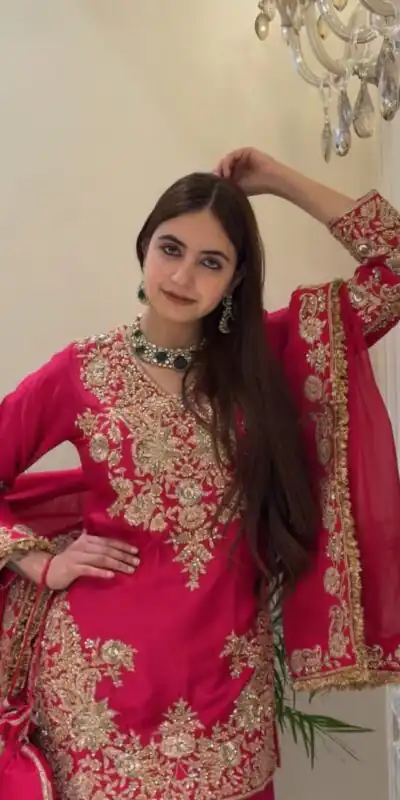 Alternative view of Aglow Pink Chinon Silk Embroidery Work Salwar Suit