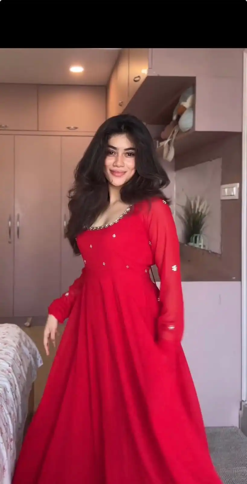 Aglow Red Faux Georgette Embroidery Work Gown - Image 5