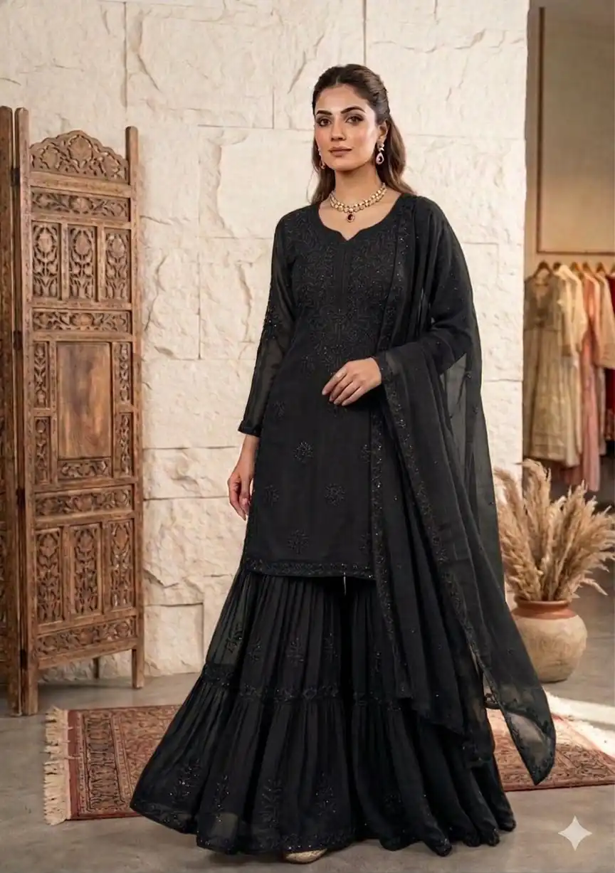 Alluring Black Georgette Sequence Work Salwar Suit