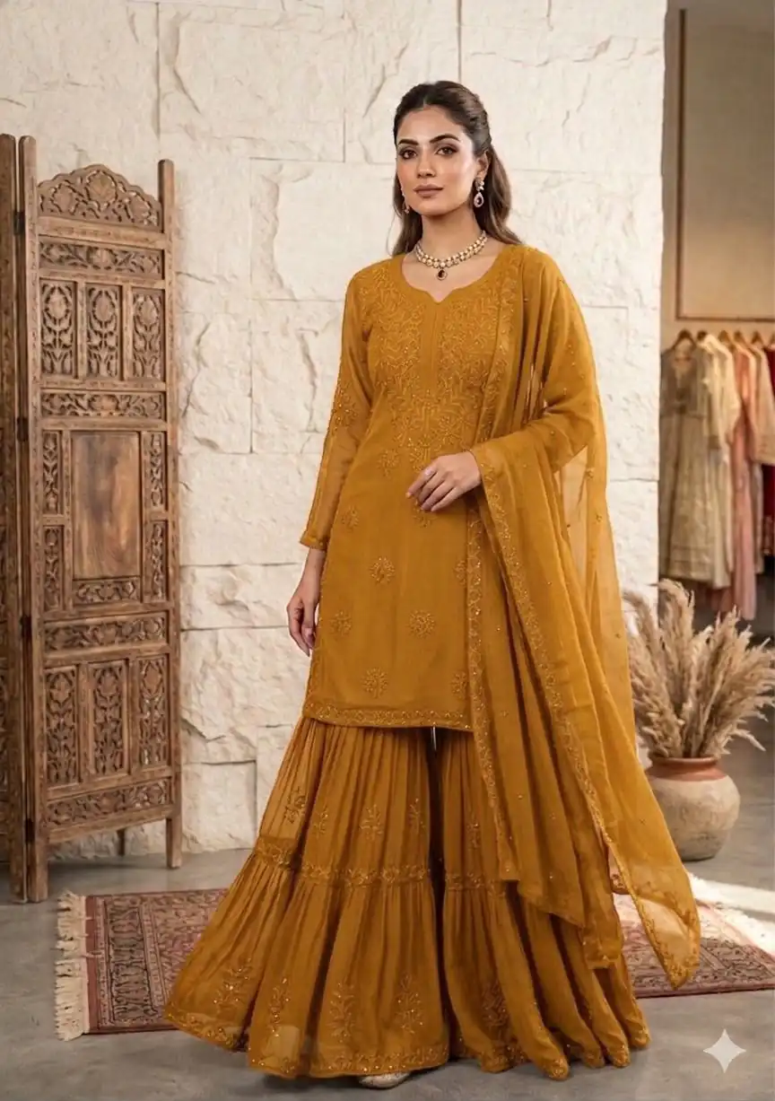 Alluring Mustered Georgette Sequence Work Salwar Suit