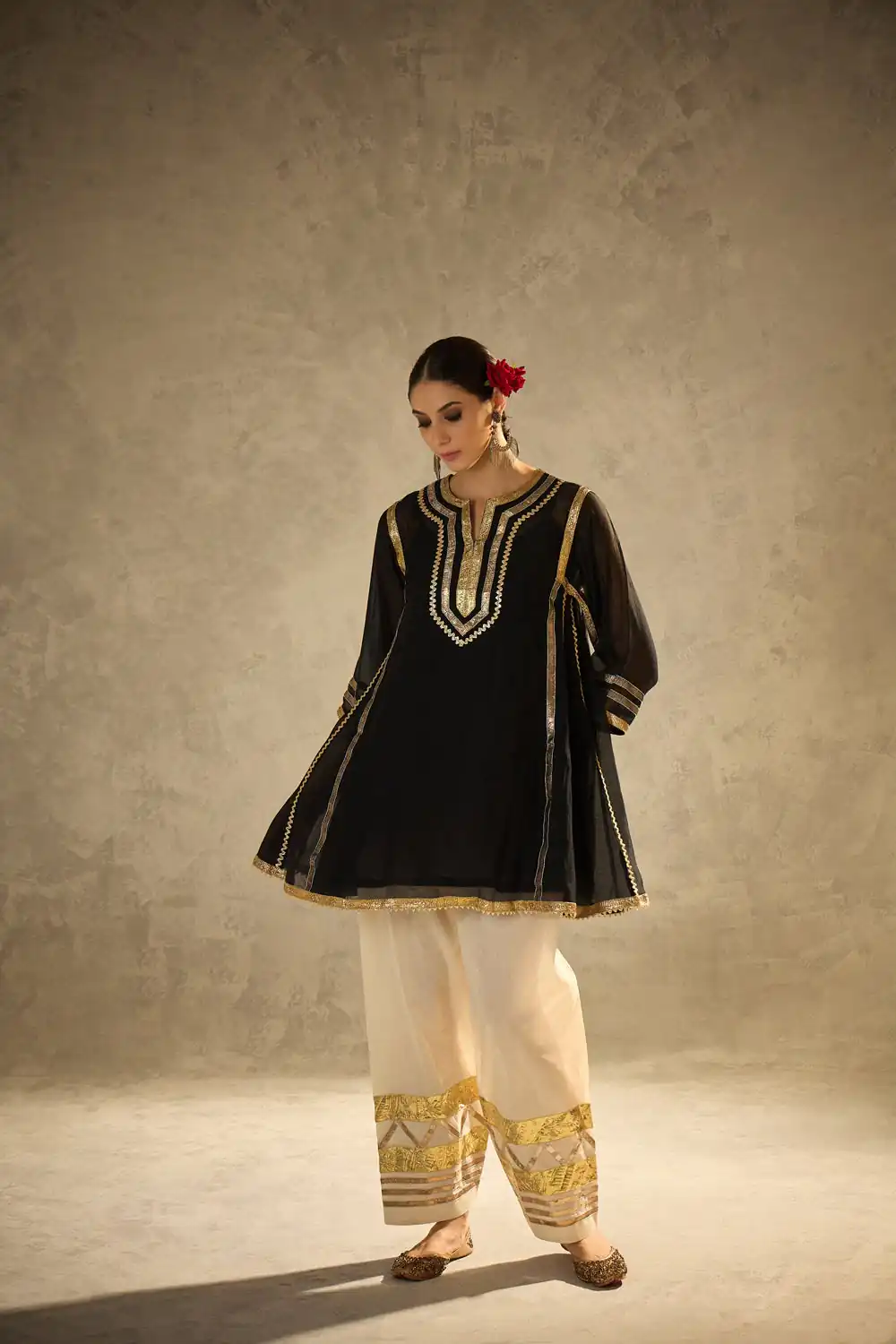 Beautiful Black Chinon With Gotta Patti Work Salwar Suit - Image 3