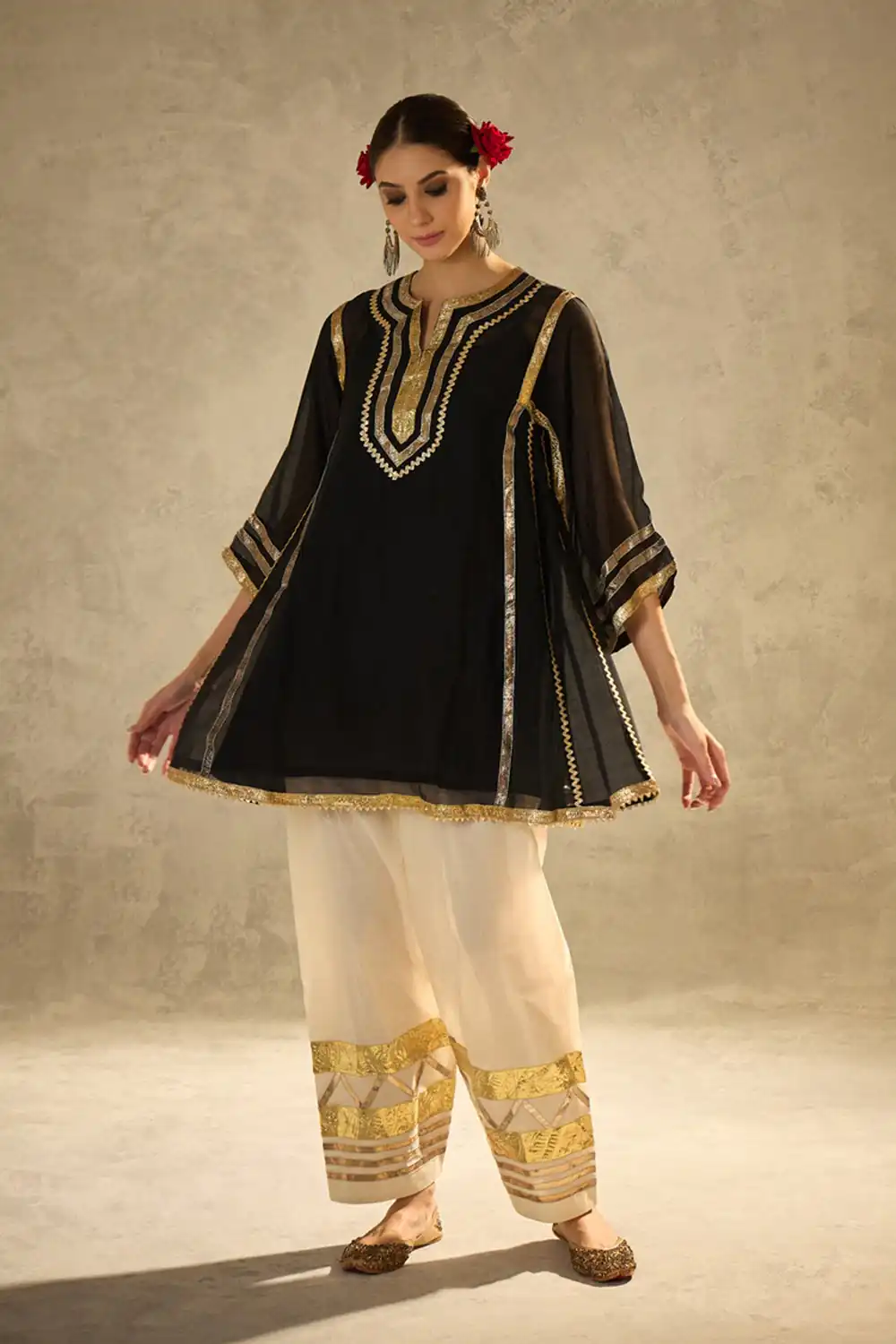 Beautiful Black Chinon With Gotta Patti Work Salwar Suit