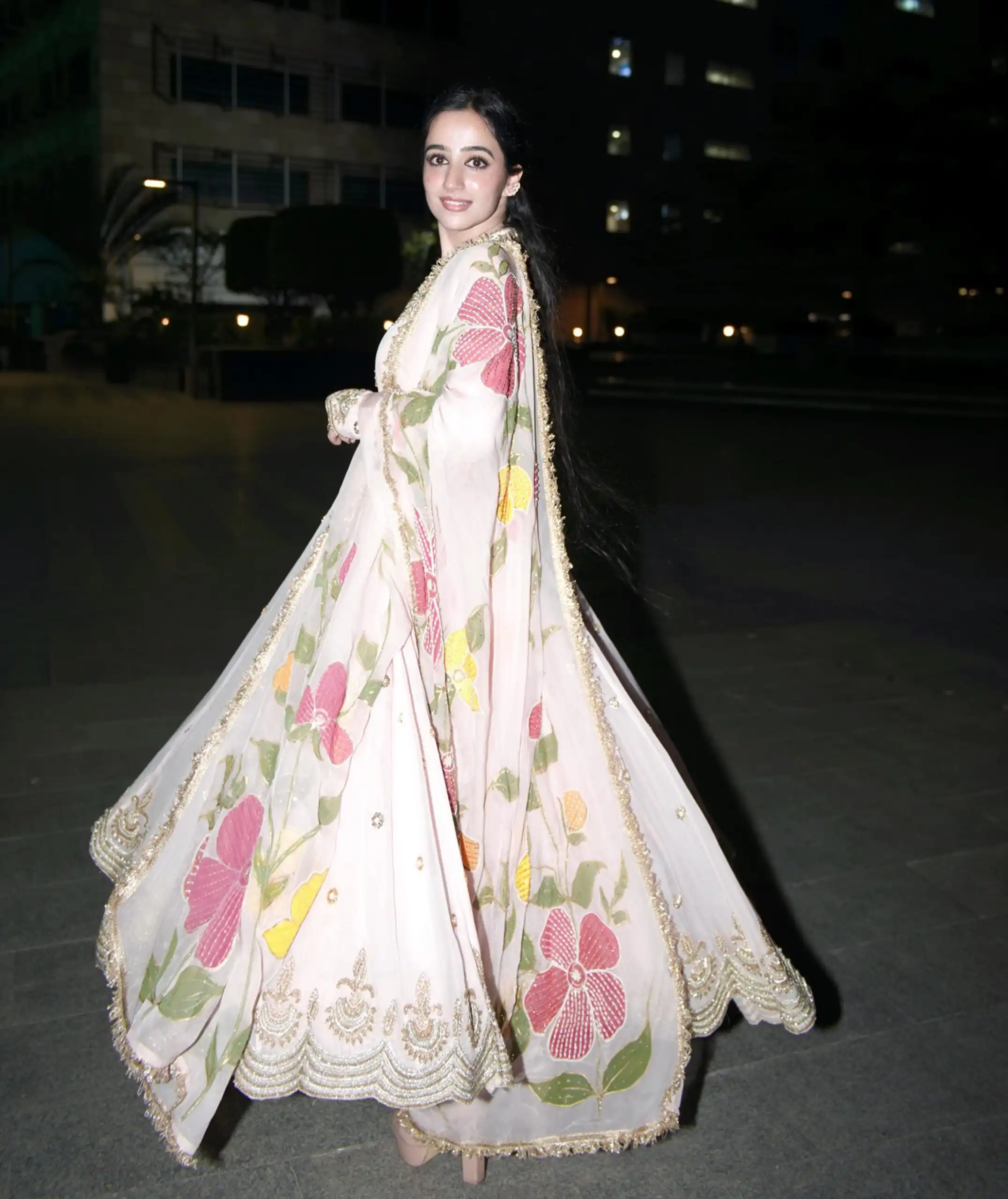 Beautiful Cream Fox Georgette Embroidery Work Gown - Image 3