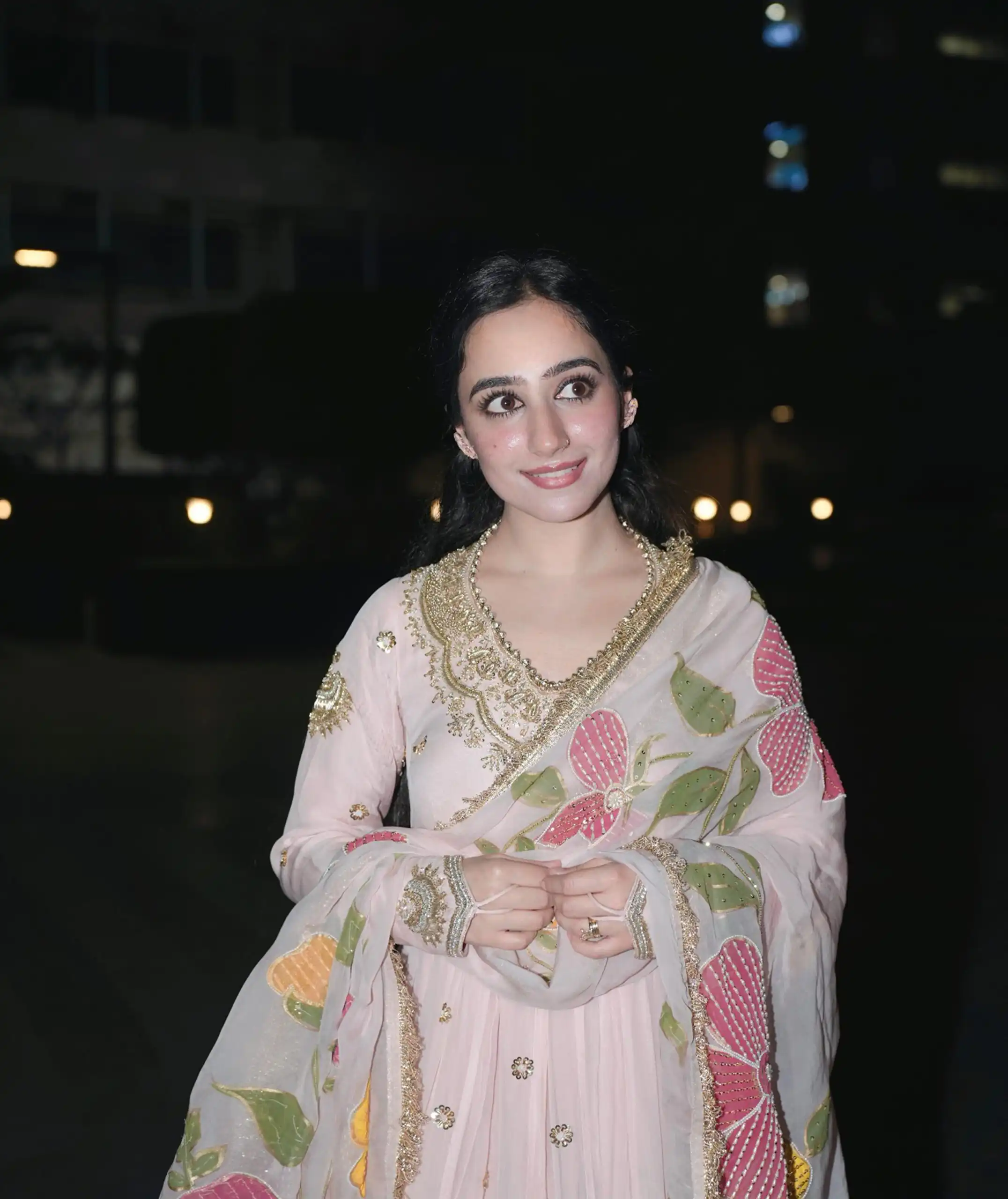 Beautiful Cream Fox Georgette Embroidery Work Gown - Image 2