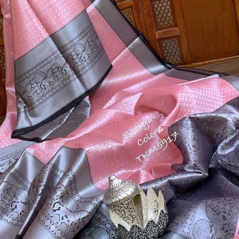Beautiful Pink Soft Lichi Silk Lace Work Saree - Image 6