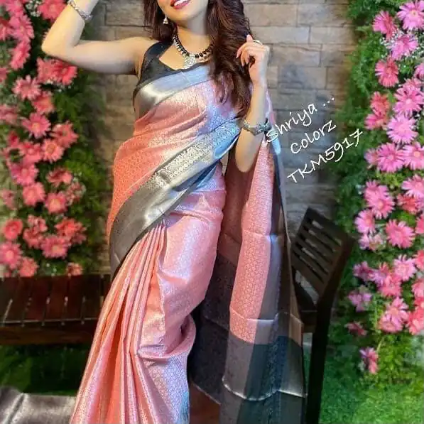 Beautiful Pink Soft Lichi Silk Lace Work Saree - Image 3