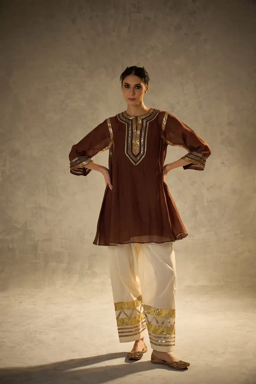 Beautiful Rust Chinon With Gotta Patti Work Salwar Suit - Image 3