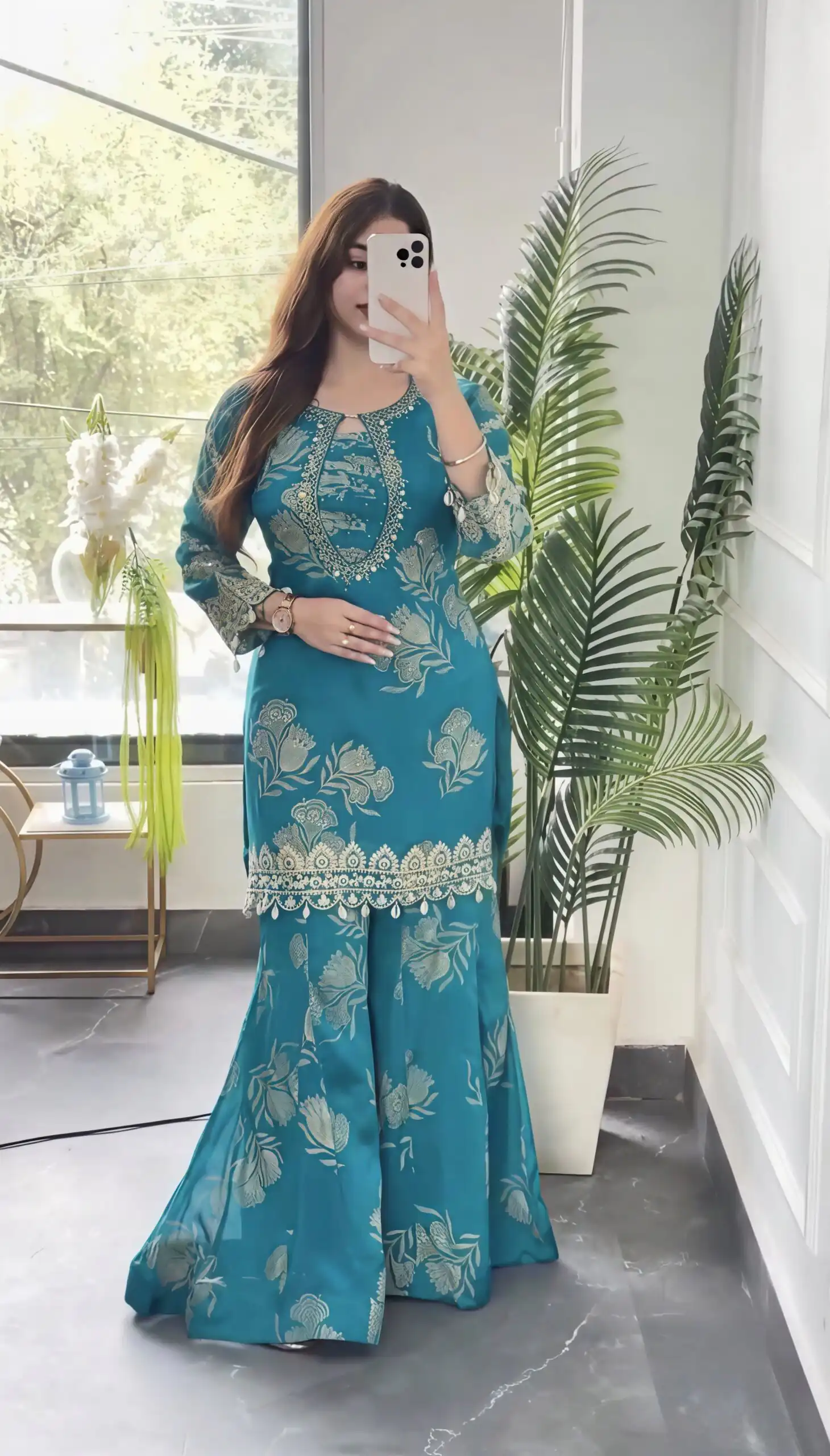 Beautiful Sky Blue Faux Georgette Sequins Salwar Suit - Image 6