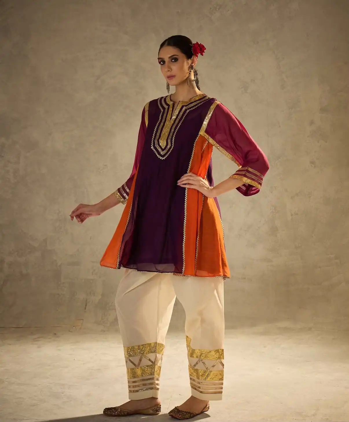 Beautiful Wine Chinon With Gotta Patti Work Salwar Suit