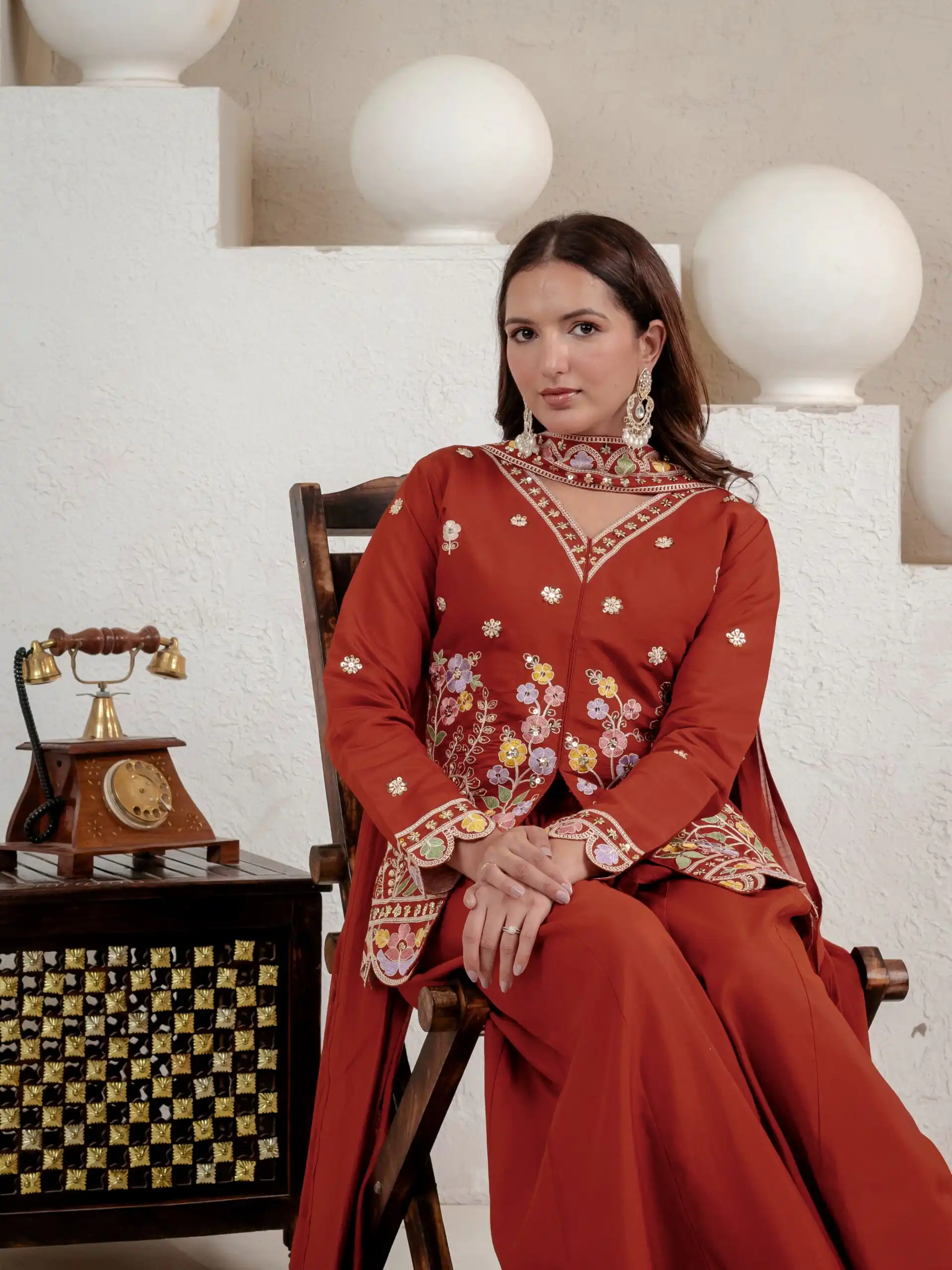 Best Rust Roman Silk Embroidery Sequins Work Salwar Suit - Image 7