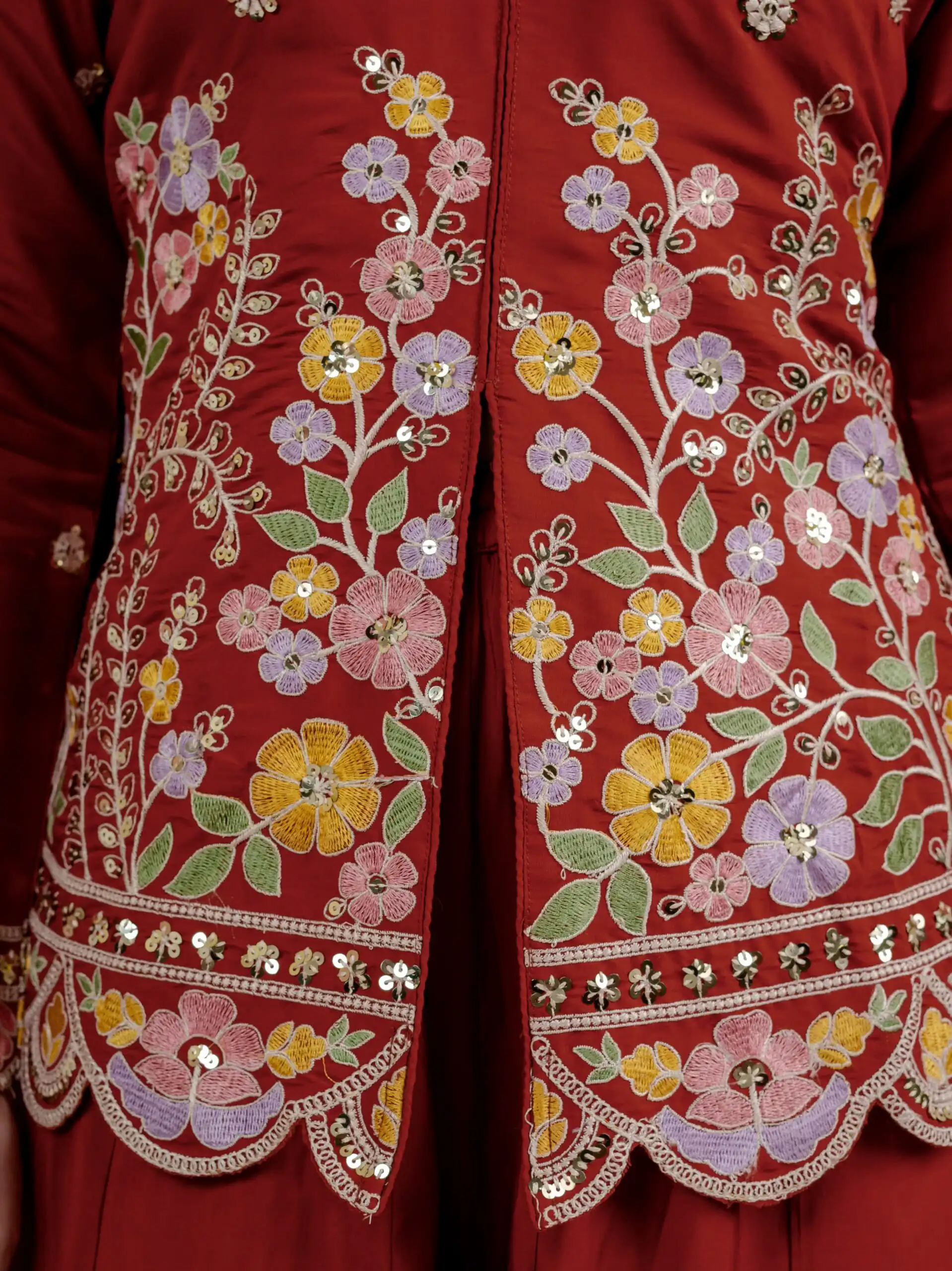 Best Rust Roman Silk Embroidery Sequins Work Salwar Suit - Image 9