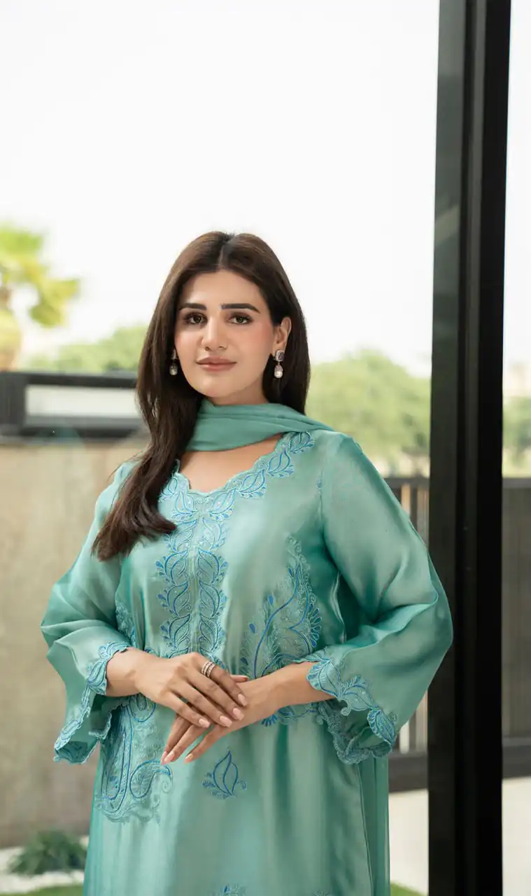 Classic Sea Green Rayon Embroidery Work Salwar Suit - Image 3