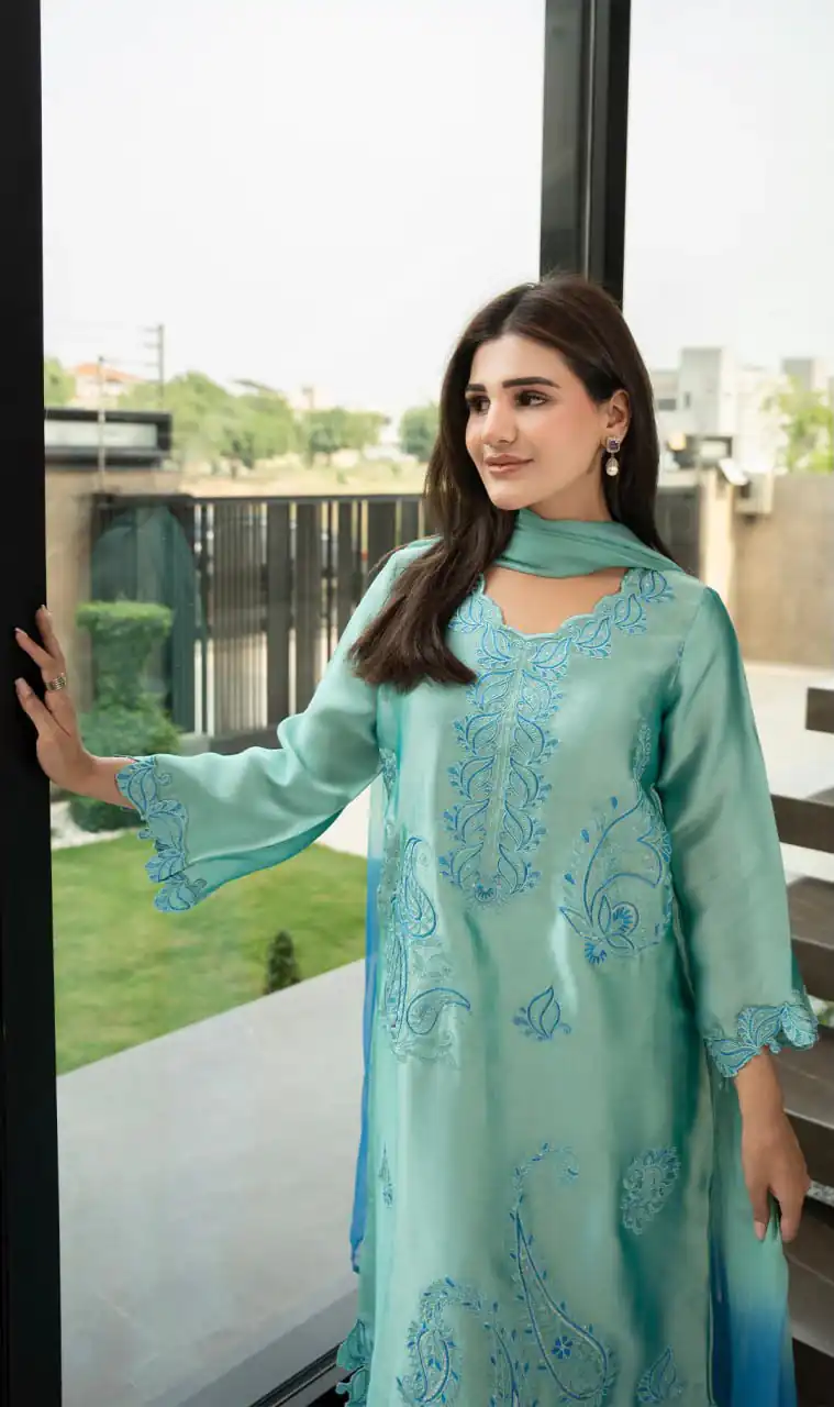Classic Sea Green Rayon Embroidery Work Salwar Suit - Image 2