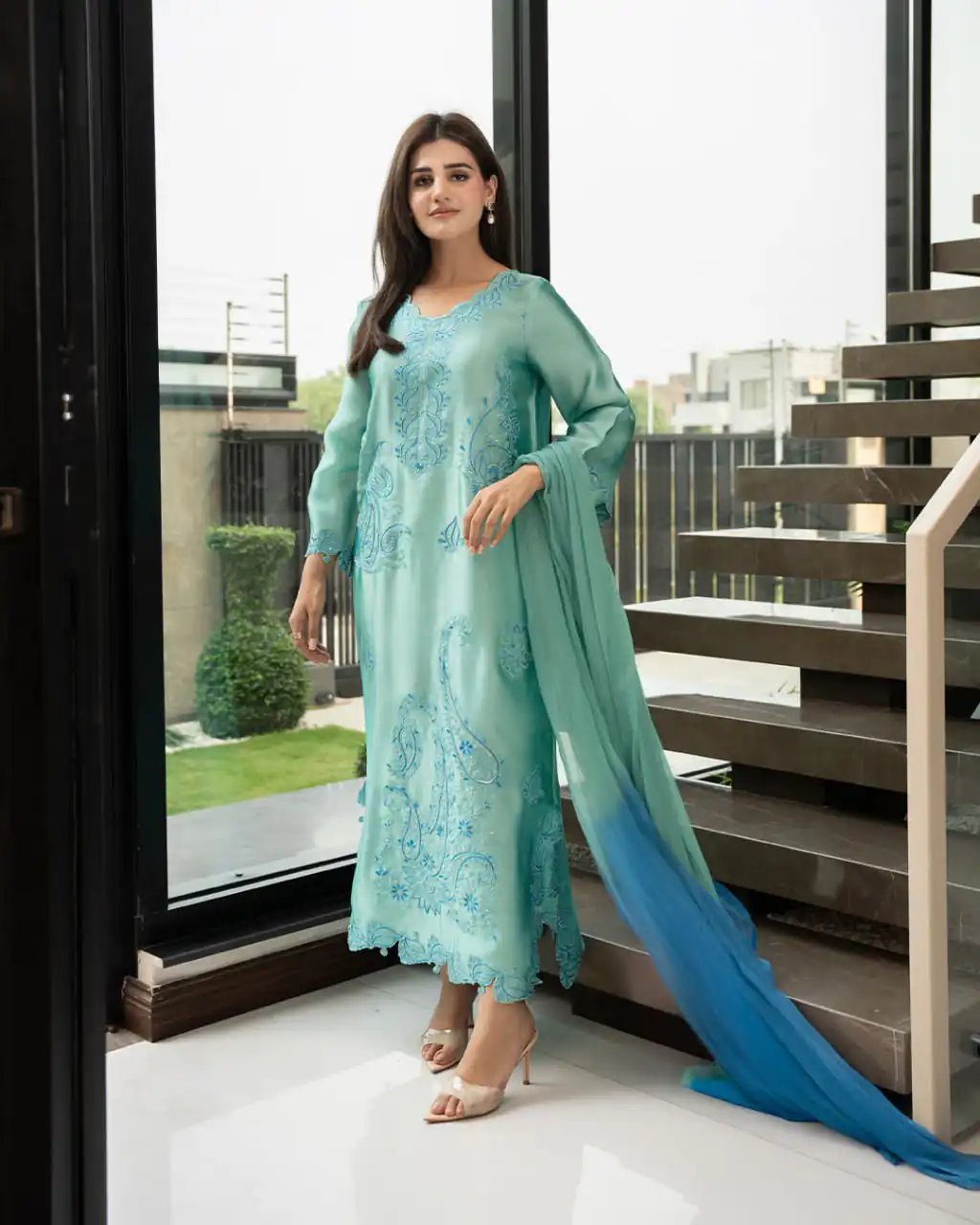 Classic Sea Green Rayon Embroidery Work Salwar Suit