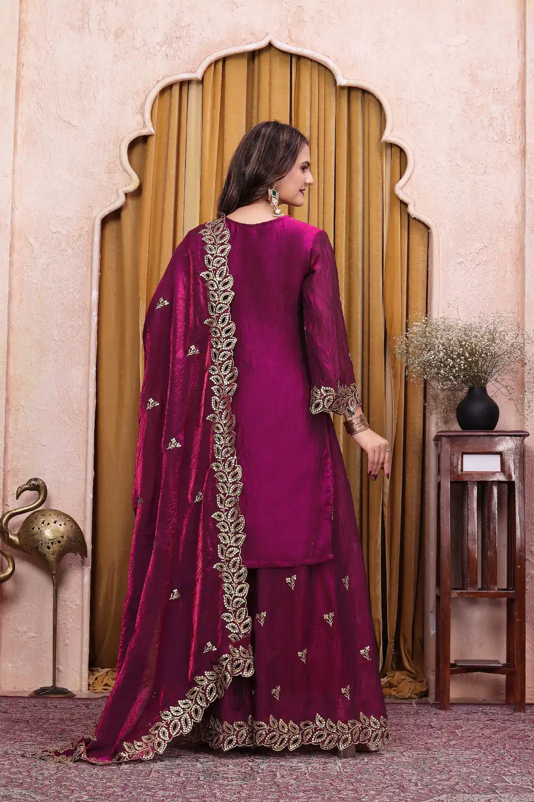 Classic Wine Fendy Silk Sequence Work Salwar Suit - Image 7