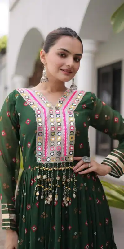 Alternative view of Cool Green Faux Georgette Laheriya Print Work Gown