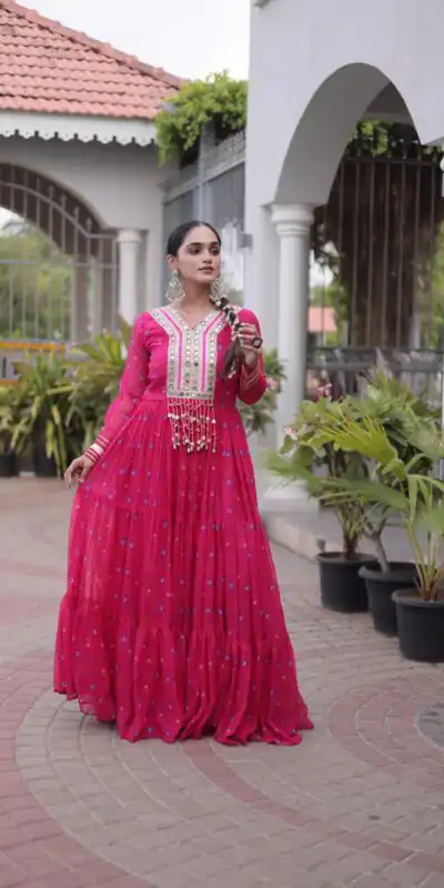 Alternative view of Cool Pink Faux Georgette Laheriya Print Work Gown