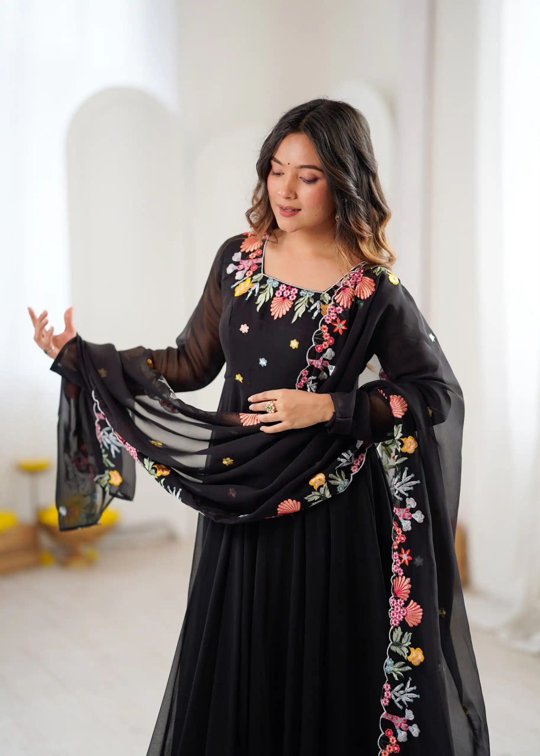 Fancy Black Faux Georgette Embroidery Work Salwar Suit - Image 2
