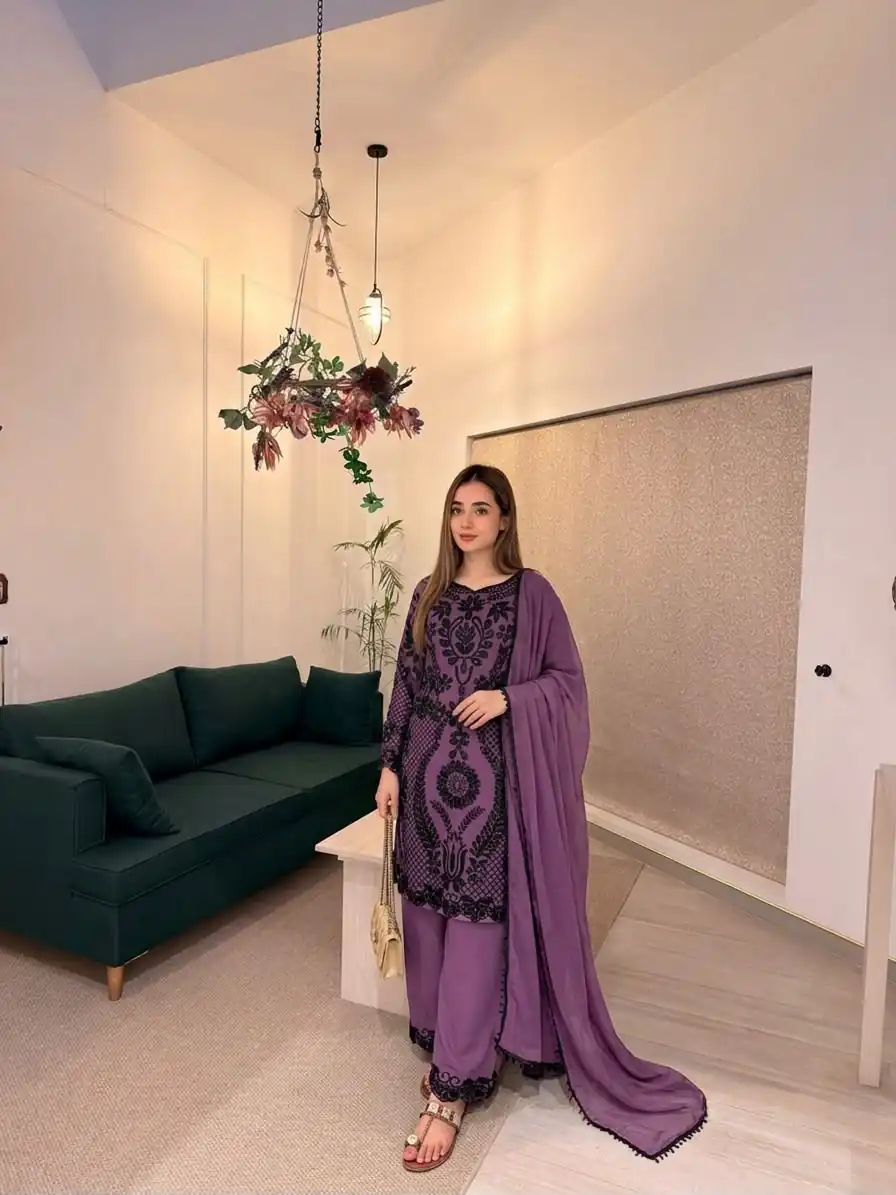 Fancy Lavender Faux Georgette Sequence Work Salwar Suit
