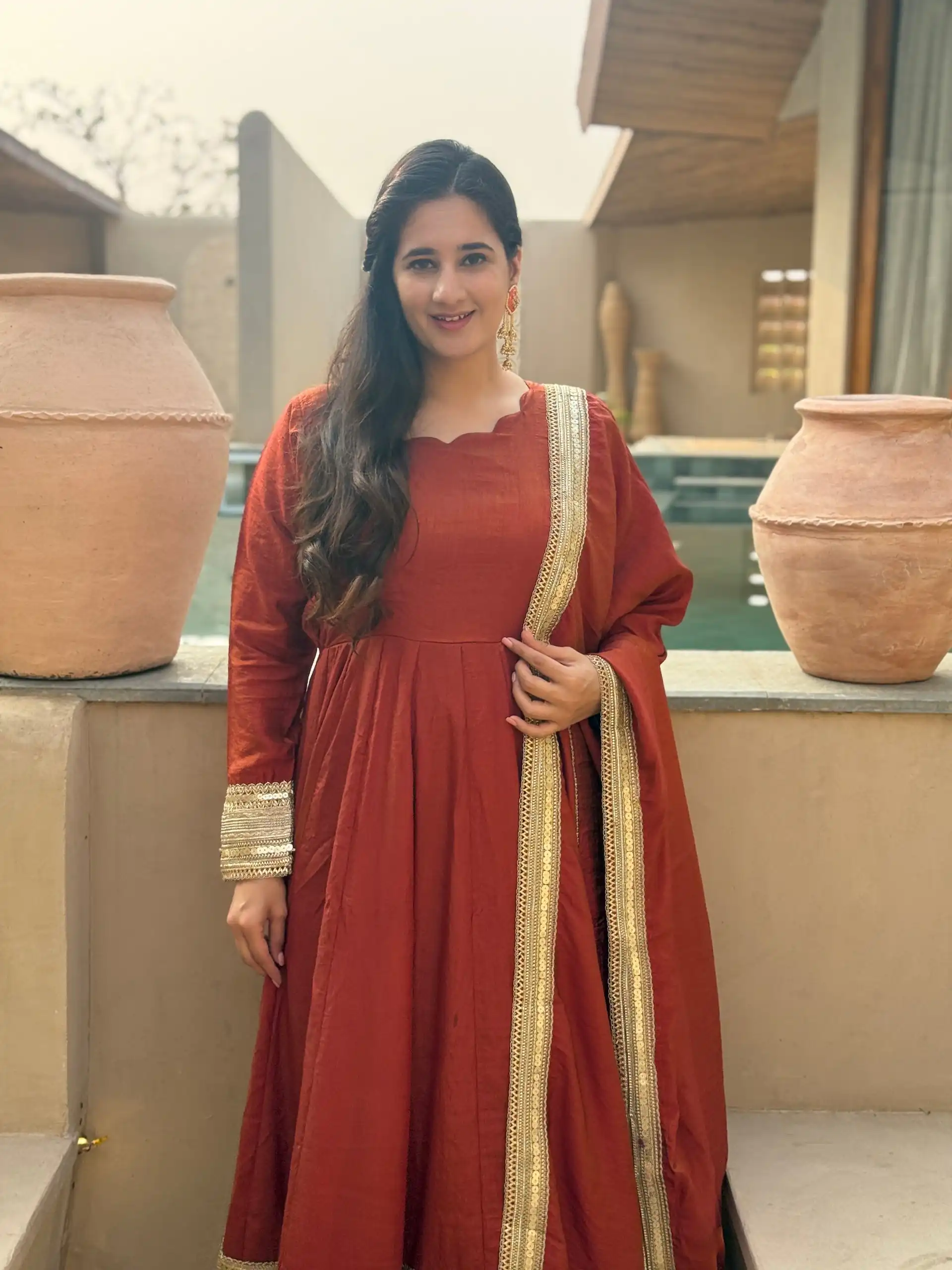 Fancy Rust NC Vichitra Embroidery Work Anarkali Suit - Image 7