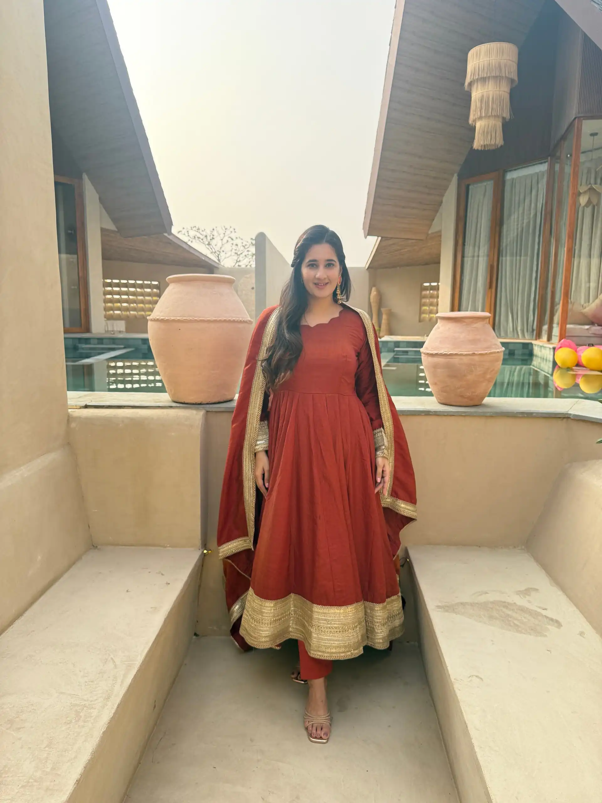 Fancy Rust NC Vichitra Embroidery Work Anarkali Suit - Image 4