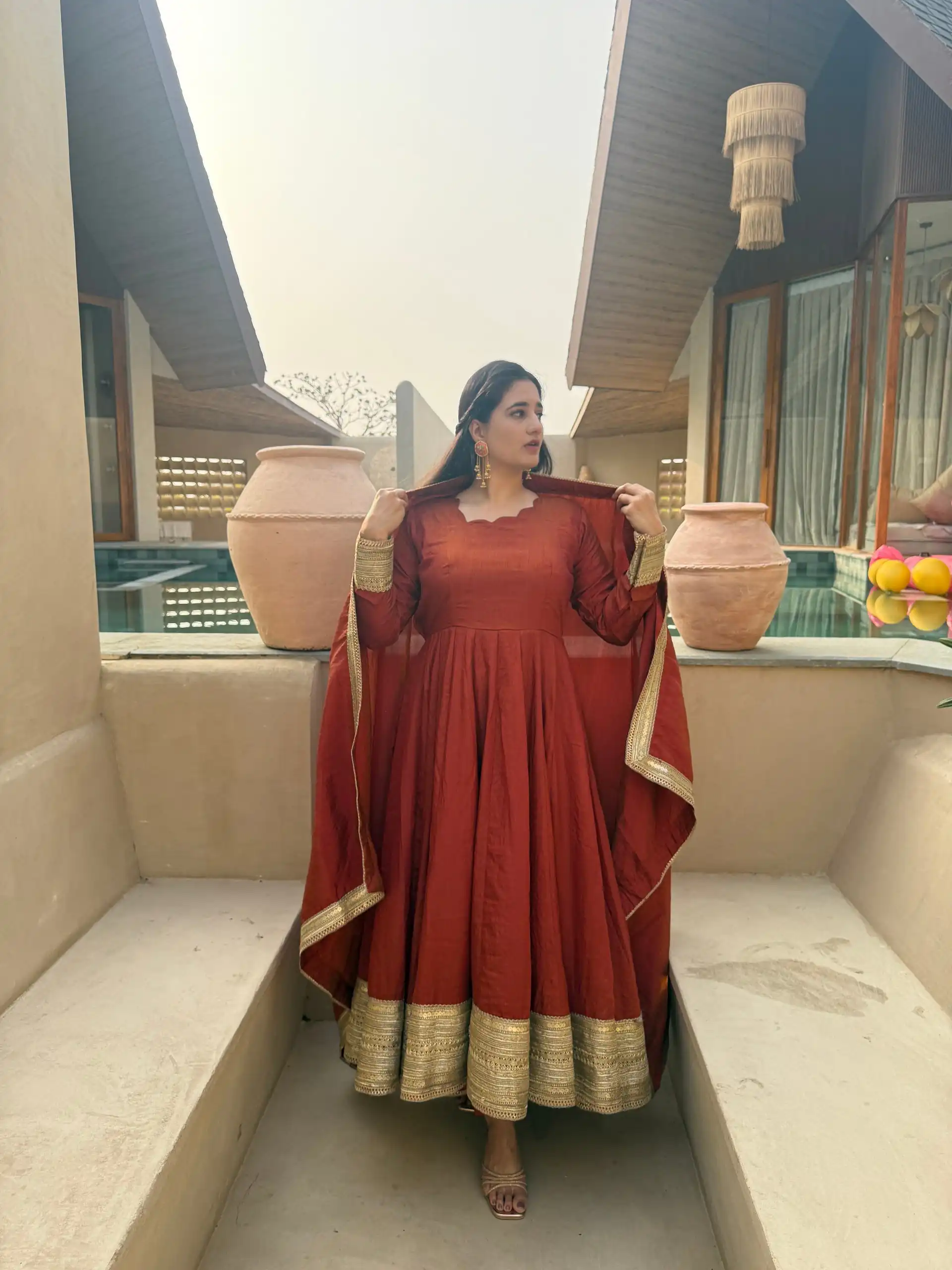Fancy Rust NC Vichitra Embroidery Work Anarkali Suit - Image 3