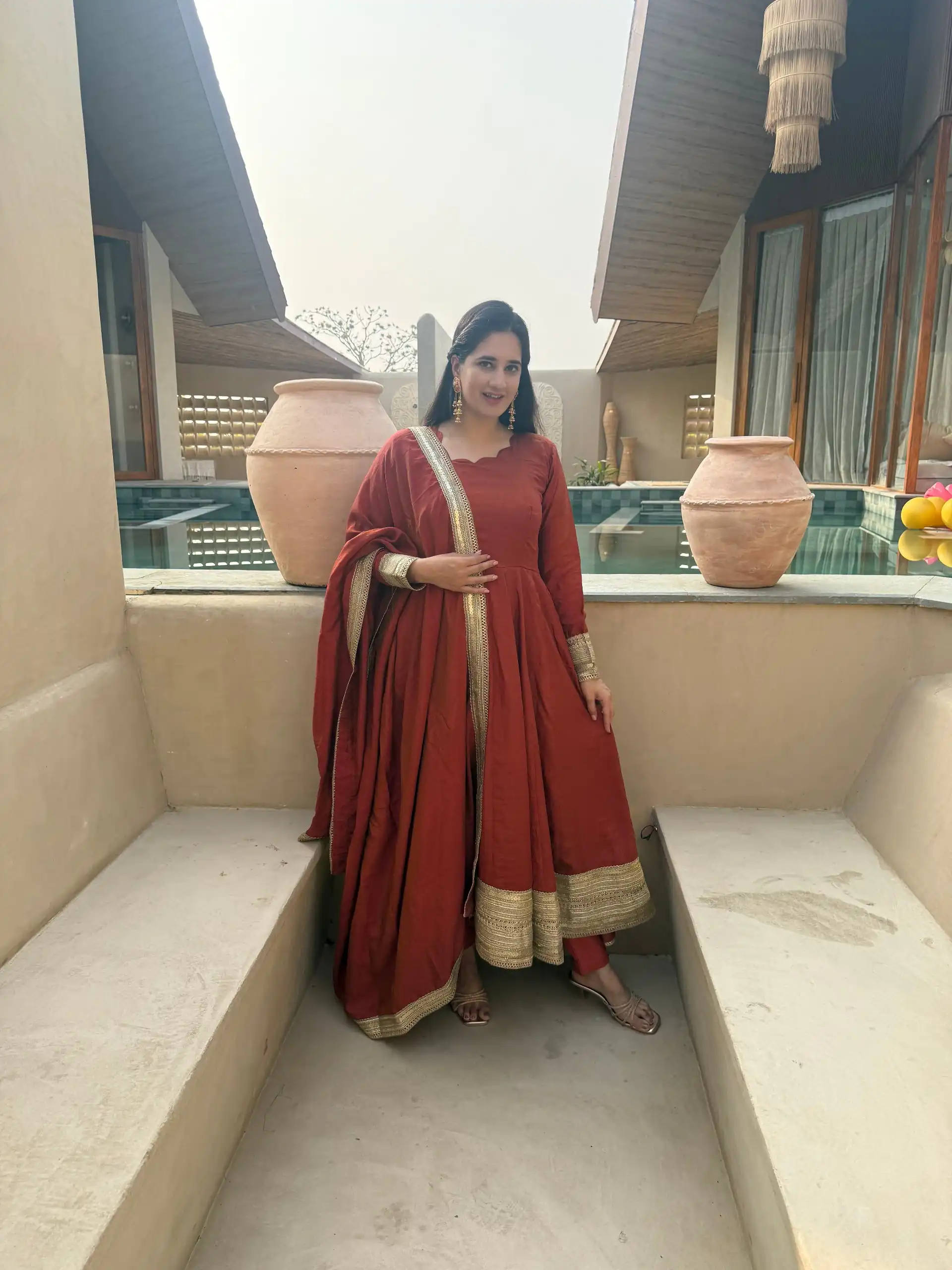 Fancy Rust NC Vichitra Embroidery Work Anarkali Suit - Image 2