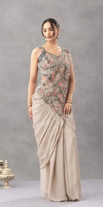 Alternative view of Gorgeous Chiku Chinon Embroidery Work Saree