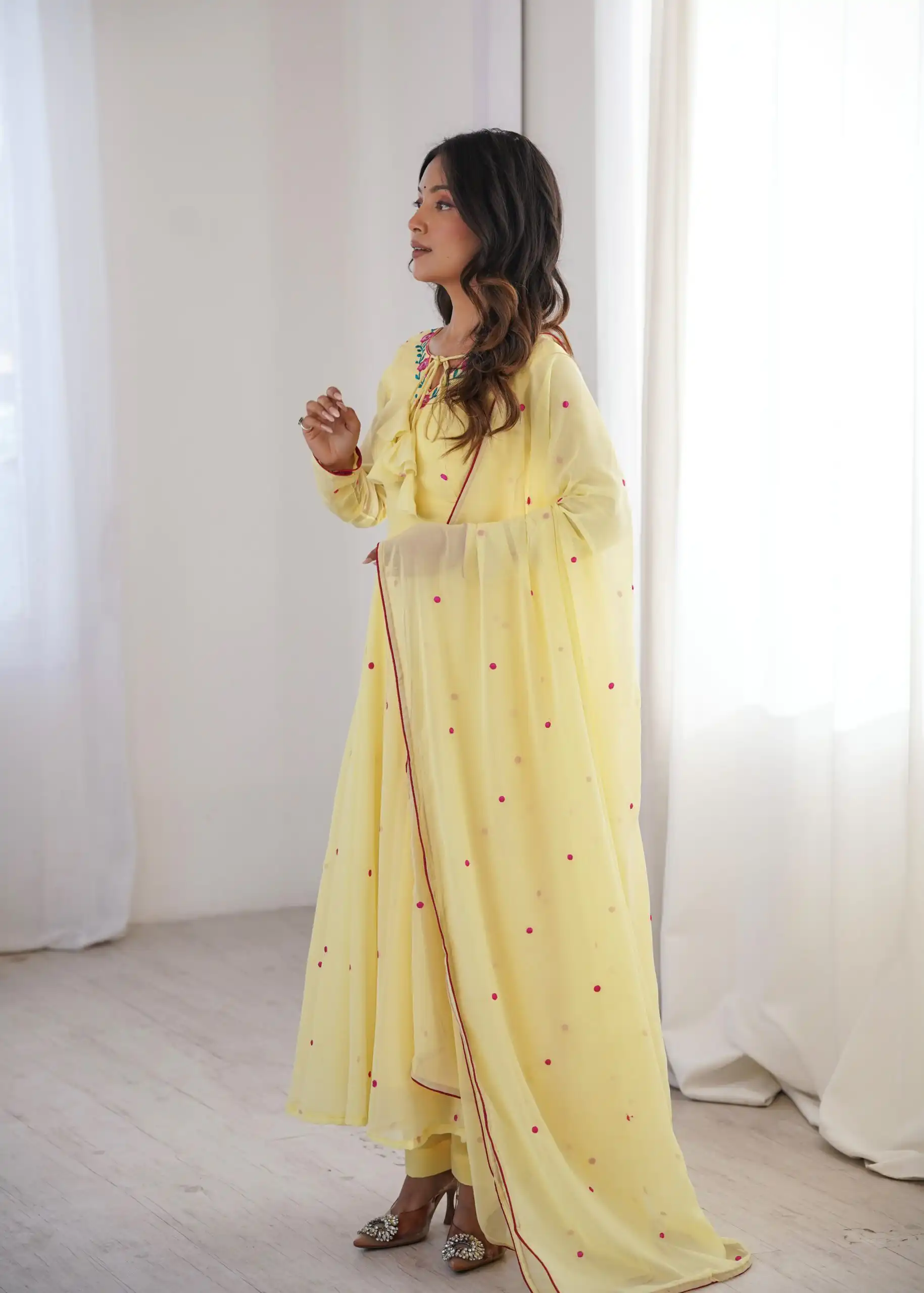 Gorgeous Yellow Faux Georgette Embroidery Work Salwar Suit - Image 5