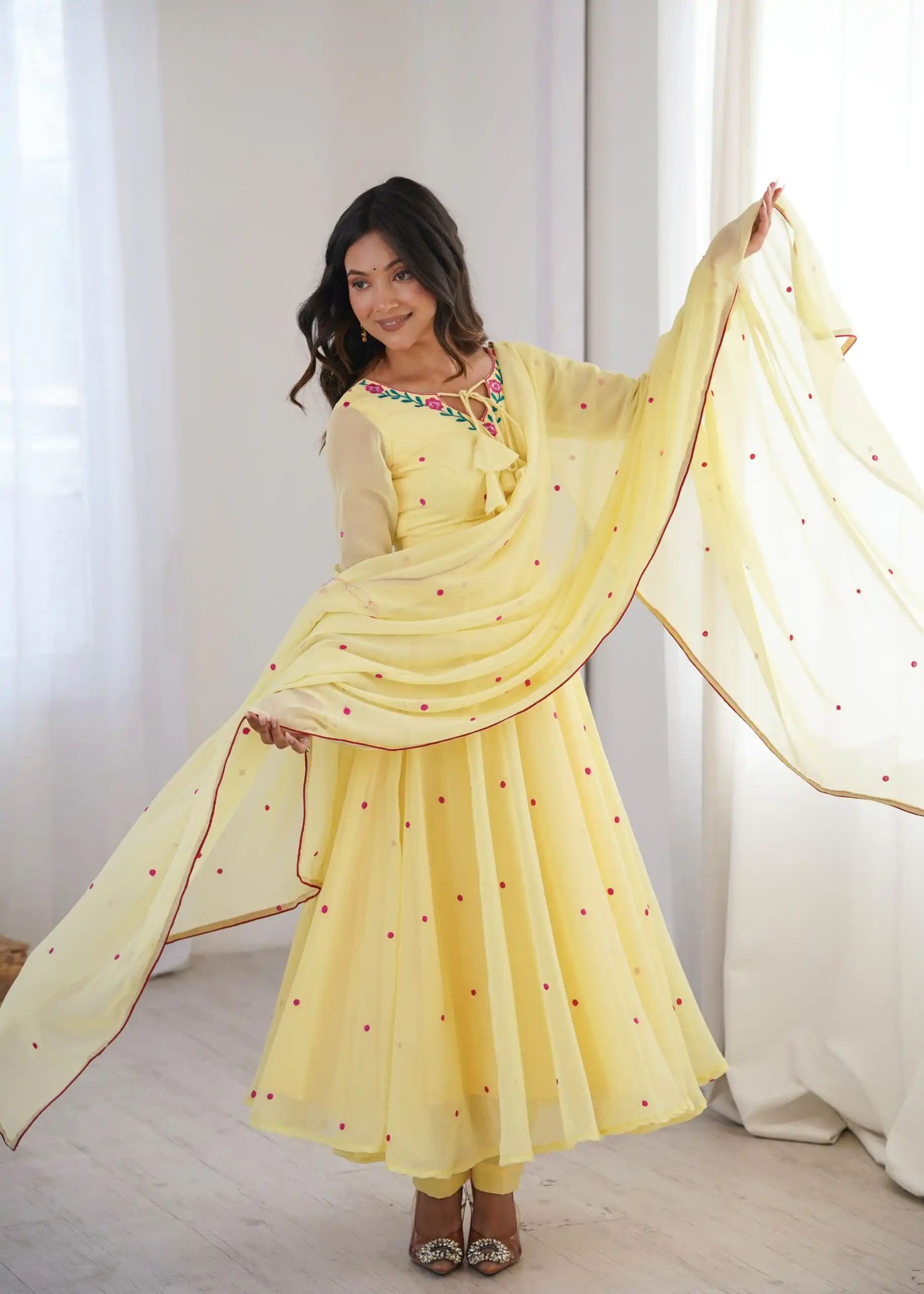Gorgeous Yellow Faux Georgette Embroidery Work Salwar Suit - Image 3
